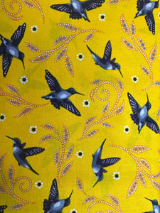 Quilting Cotton  - hummingbird yellow  - 1/2 meter