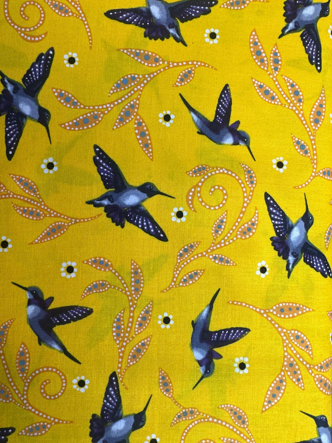 Quilting Cotton  - hummingbird yellow  - 1/2 meter