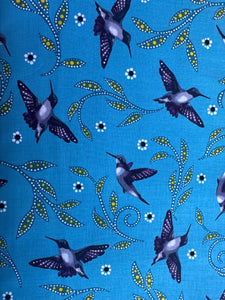 Quilting Cotton  hummingbird blue - 1/2 meter