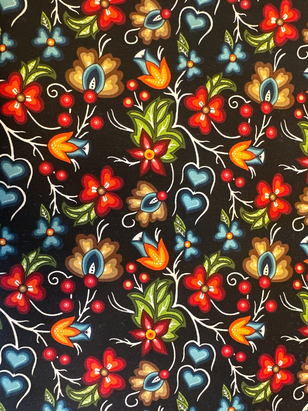 Quilting Cotton -Native Floral black (small) - 1/2 metre