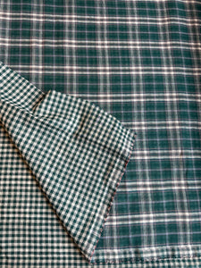 Cotton Double Gauze - reversible double sided gauze plaid  green/cream - 1/2 meter