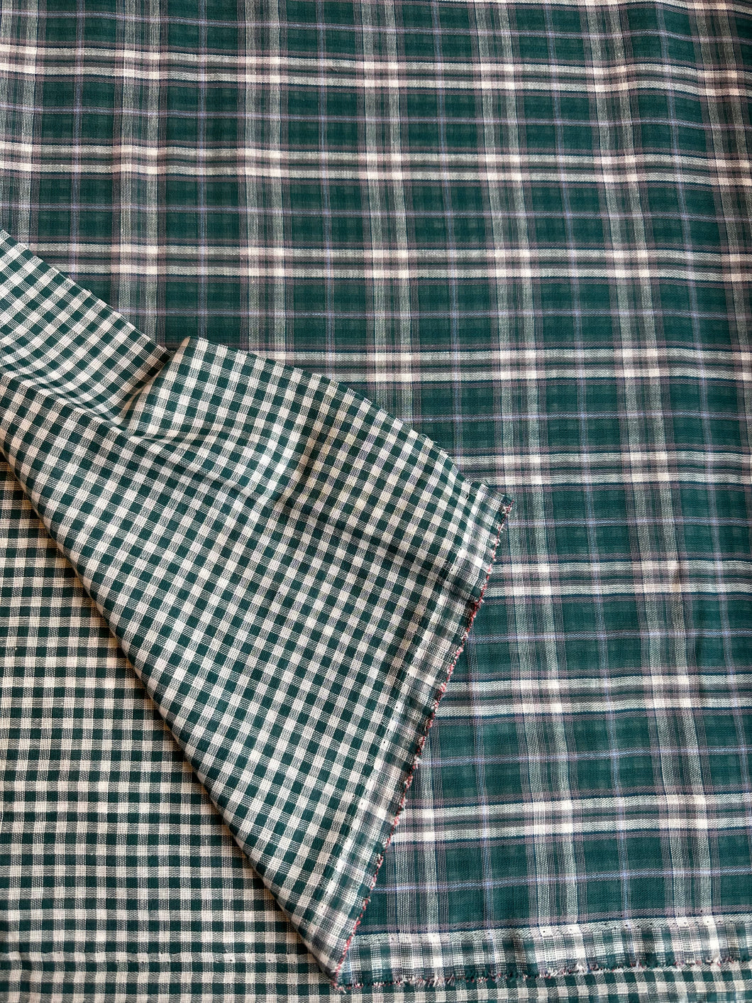 Cotton Double Gauze - reversible double sided gauze plaid  green/cream - 1/2 meter