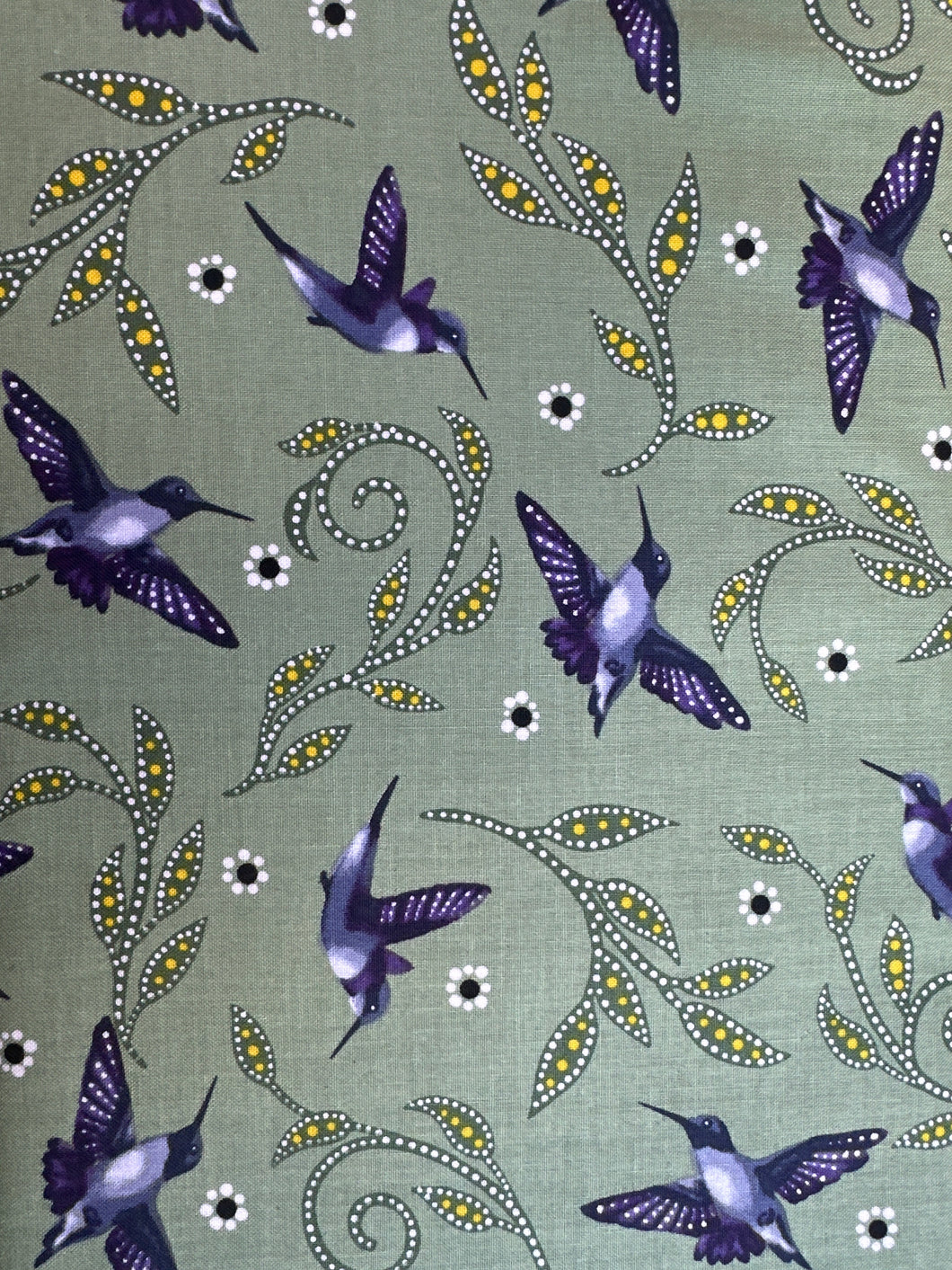 Quilting Cotton -Native Humming birds green - 1/2 metre