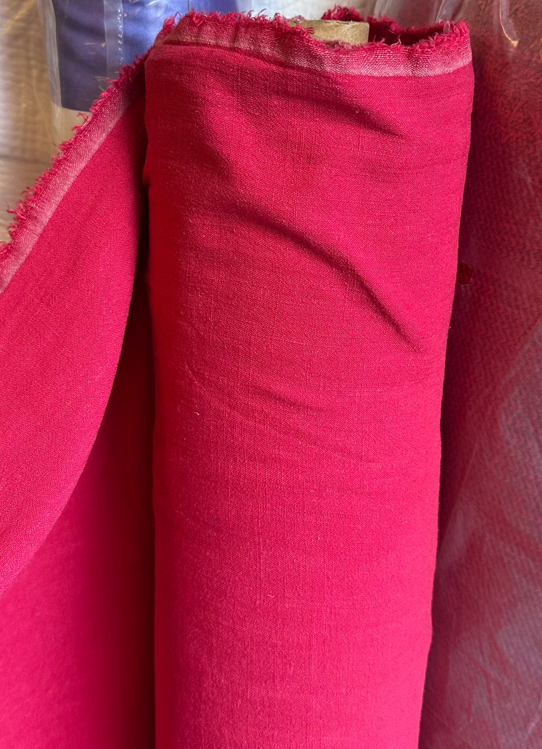 Linen Viscose Noil - Raspberry - 1/2 metre