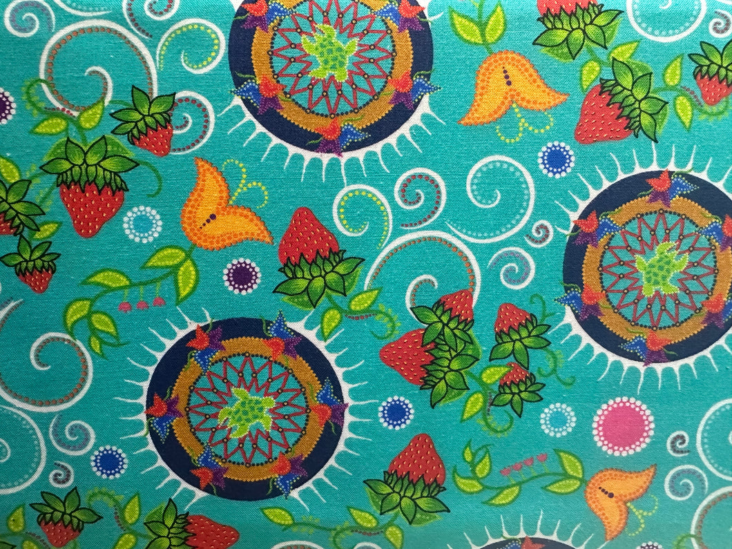 Quilting Cotton  - turtles n’strawberries - 1/2 meter turquoise