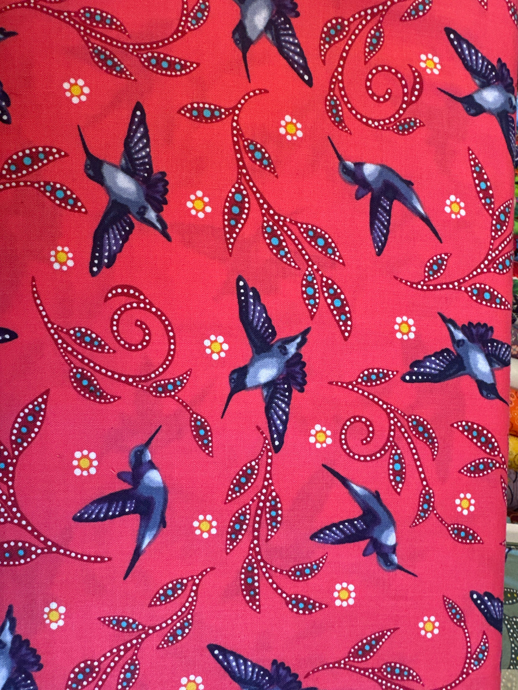 Quilting Cotton -Native Humming birds pink - 1/2 metre