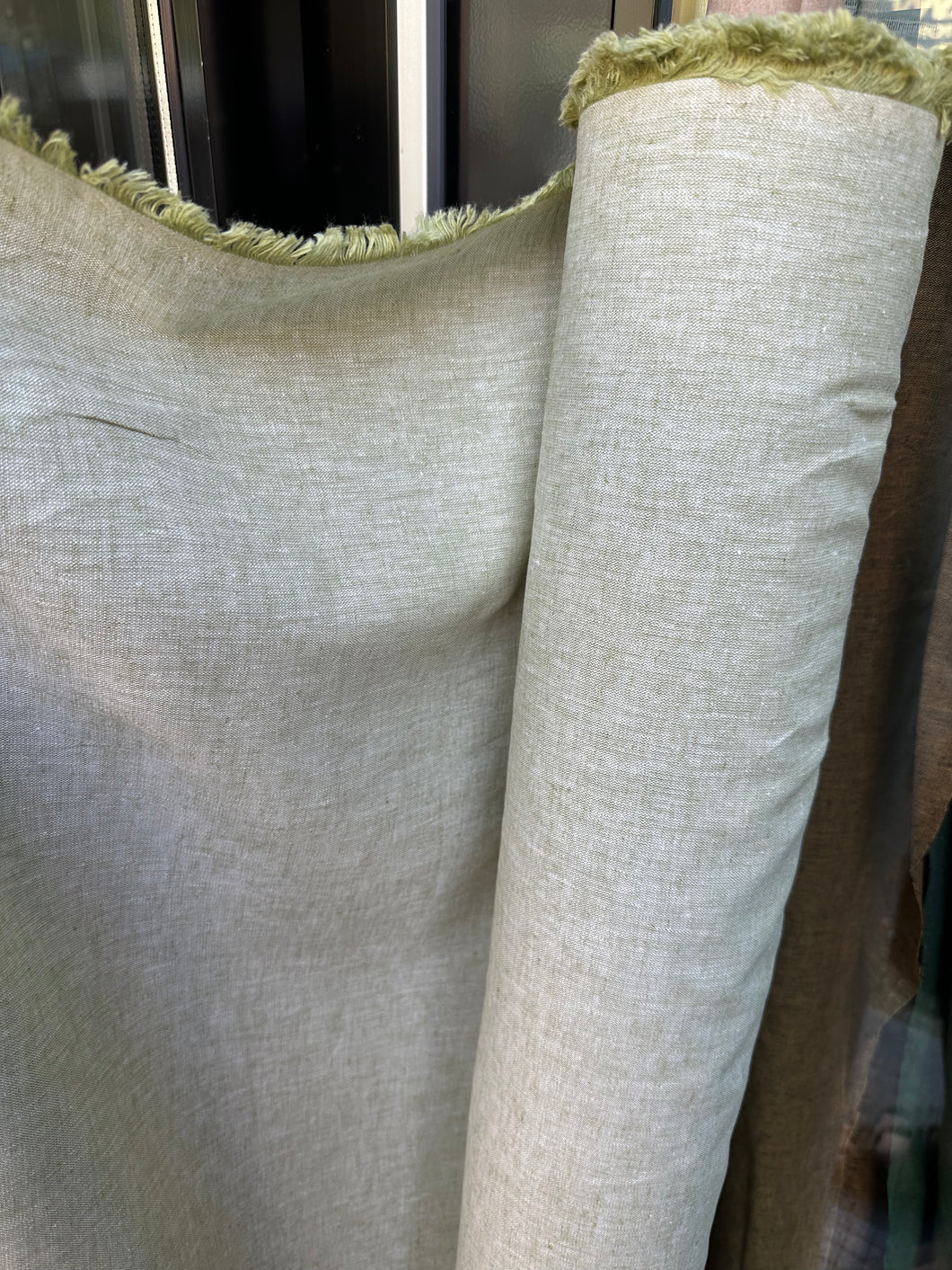 6 oz Medium Linen/Cotton-  Celery/white - 1/2 metre