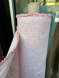 6 oz Medium Linen/Cotton-  Pink/white - 1/2 metre