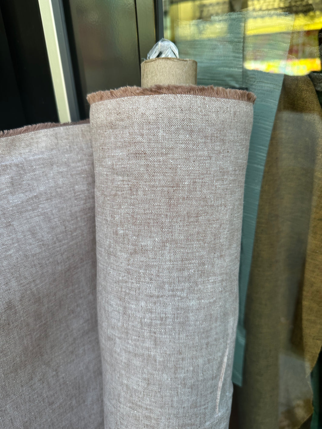 6 oz Medium Linen/Cotton-  Taupe/White - 1/2 metre