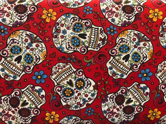 Quilting Cotton  - Candy Skulls red - 1/2 meter