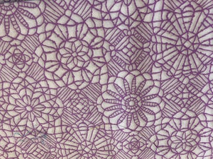 Quilting Cotton - Embroidered flower  purple- 1/2 meter