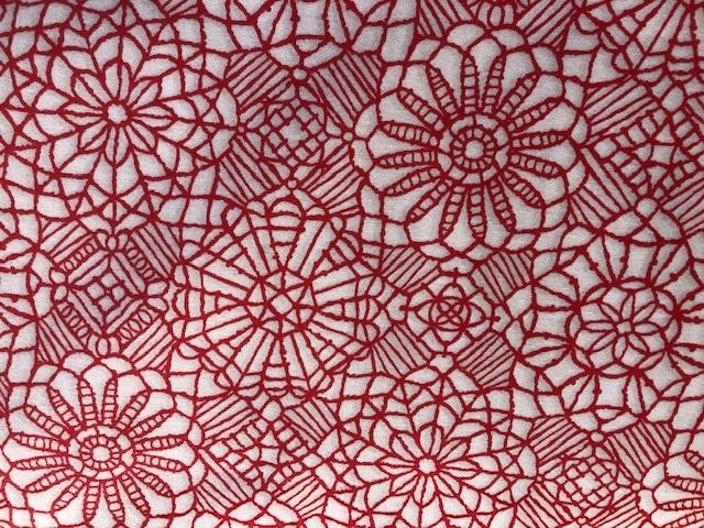 Quilting Cotton - Embroidered flower red- 1/2 meter