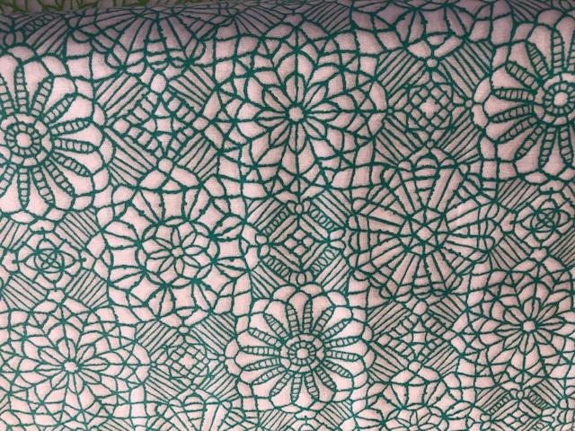 Quilting Cotton - Embroidered flower teal - 1/2 meter