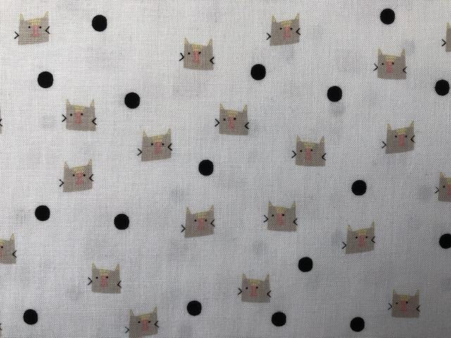 Quilting Cotton -Cats - White - 1/2 metre