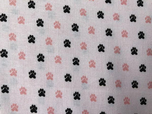 Quilting Cotton - Paw Prints - White and Pink - 1/2 metre