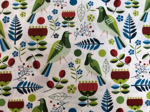 Quilting Cotton - Retro birds white- 1/2 metre