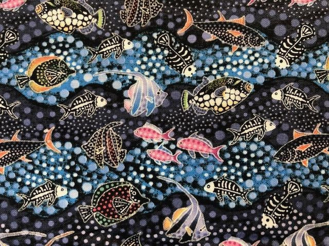 Quilting Cotton - Fish Fossils  - 1/2 metre