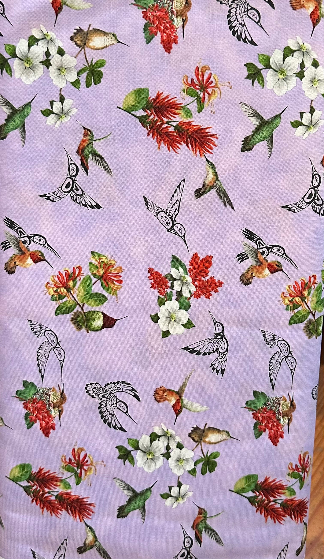 Quilting Cotton  - hummingbirds violet - 1/2 meter