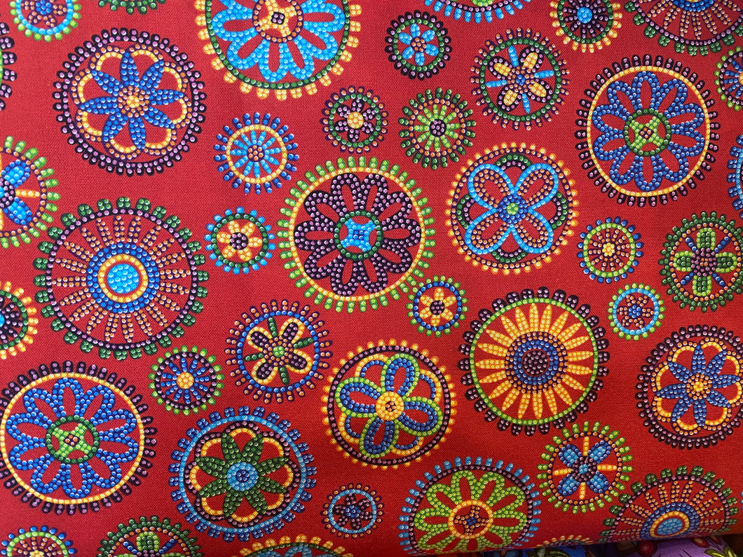 Quilting Cotton  - Beaded Floral red - 1/2 meter