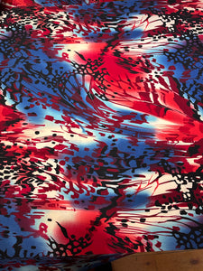 Printed Knit - Red/Blue abstract 1/2 metre