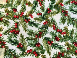 Quilting Cotton - red berry evergreen Christmas - 1/2 meter