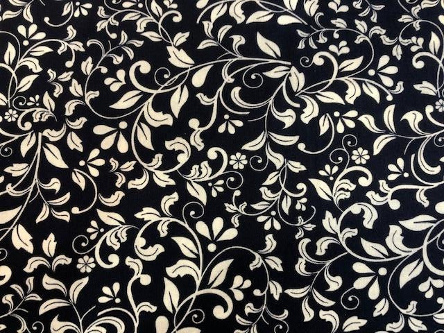 Quilting Cotton  - Vines and flowers black background - 1/2 meter